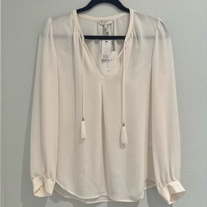 Joie Women's Calla V-Neck Tassel Ties Long Sleeve Silk Top - Small